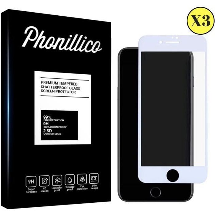 Verre Trempe pour iPhone SE 2020 [Pack 3] Film Transparent Intégral Bord Blanc Vitre Protection Ecran Phonillico®