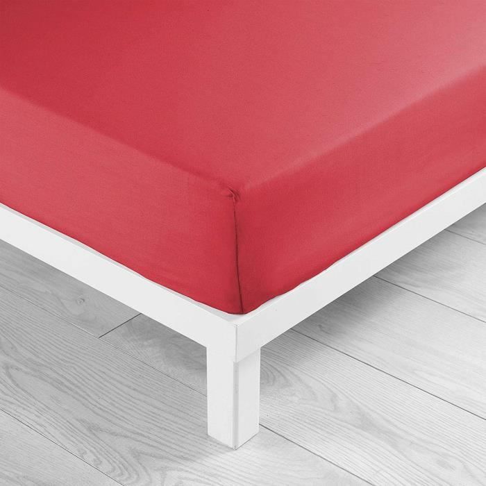 Douceur d'Intérieur Drap Housse Uni 100% coton Jersy Rouge 140 x 190 cm
