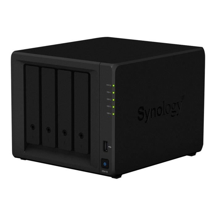 Synology Disk Station DS418 Serveur NAS 4 Baies 40 To HDD 10 To x 4 RAID 0, 1, 5, 6, 10, JBOD RAM 2 Go Gigabit Ethernet iSCSI