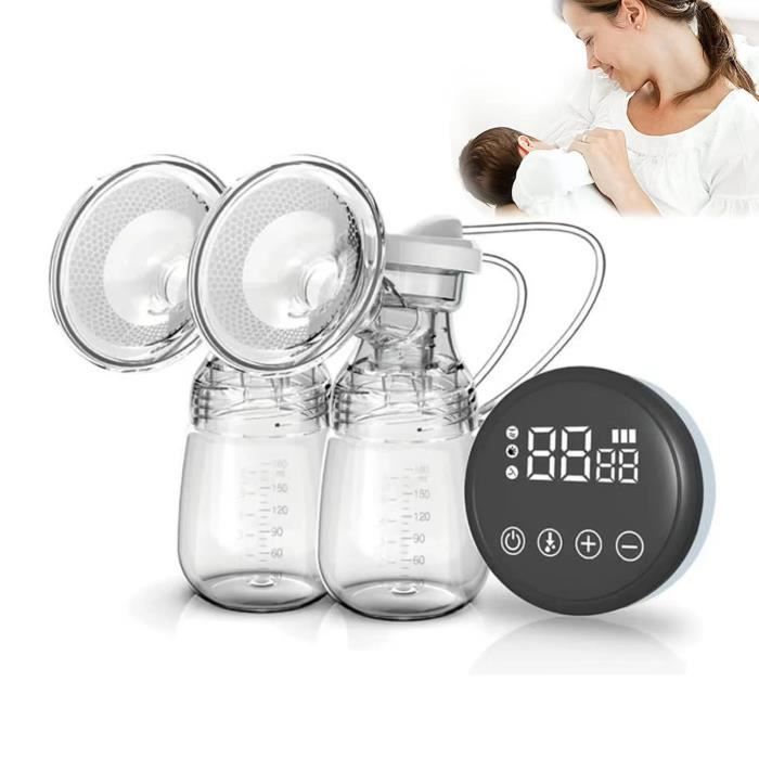 Tire lait électrique, Rechargeable Pompe à Lait LCD Intelligent avec 3 Modes 9 Niveaux D'aspiration Double Pompe, Massage du Sein