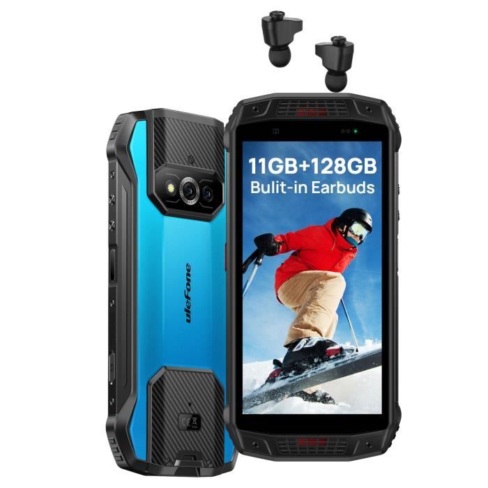 Ulefone Armor 15 Smartphone(Ecouteurs TWS Intégrés) 128Go Android 12 Double Haut-parleurs Stéréo Téléphone Portable Débloqué Bleu