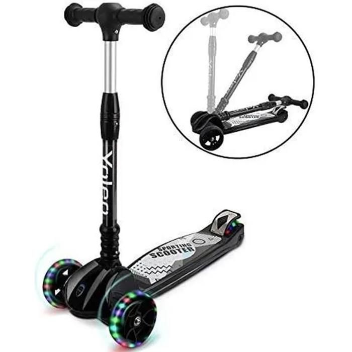 YOLEO Trottinette Enfant avec 3 LED Roues, Trottinette Pliable Réglable en Hauteur, Garçons Filles de 3 à 12 Ans Cadeau Jouet--Noir