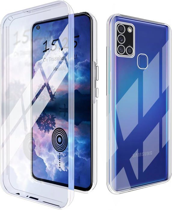 Custodia Portafoglio Con Cover In Vetro Temperato Per Galaxy A21S, 360° Gradi, Chiusura Magnetica, Slot Per Carte E Contanti, Colore Grigio - 2