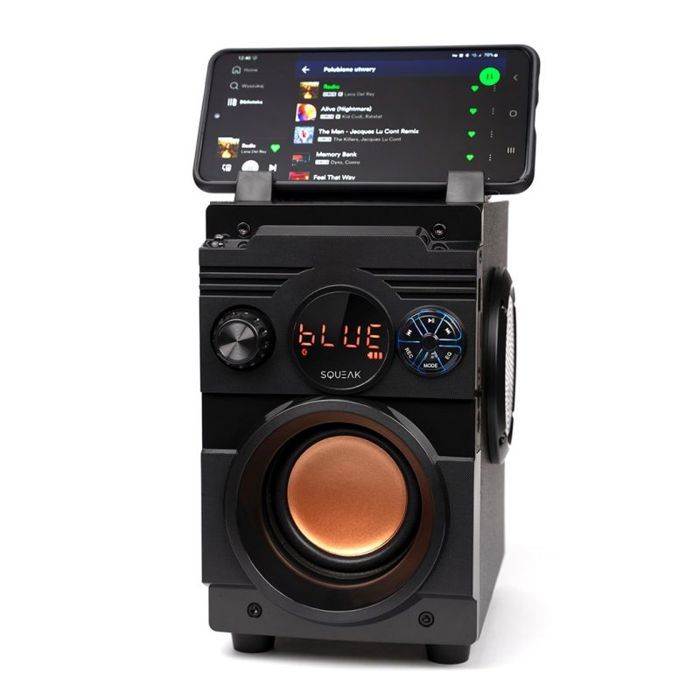 SQUEAK BASSBLASTER SQ1001 — Enceinte portable stéréo Bluetooth 5.1 20W RMS batterie 7h LED MDF noire