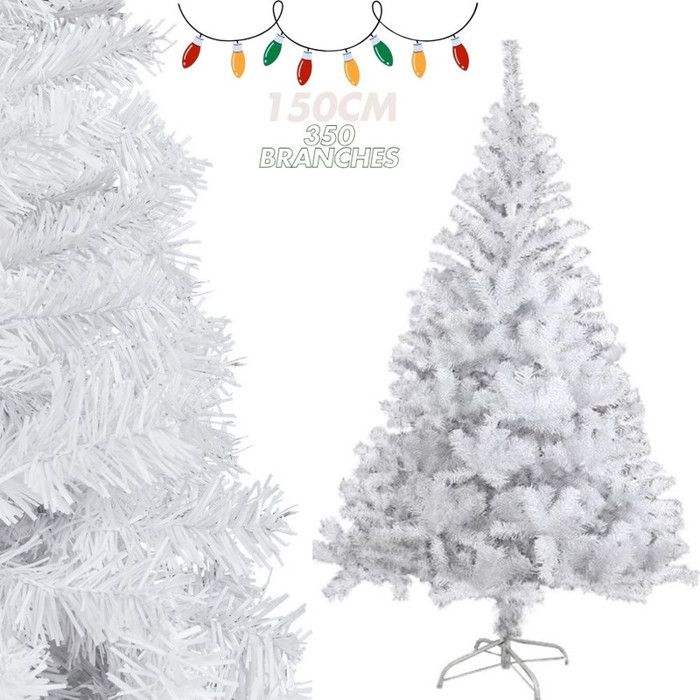 Sapin De Noël Artificiel Avec Neige Blanche - 150cm, 500 Pointes PVC, Pied En Bois - Montage Facile & Pliable