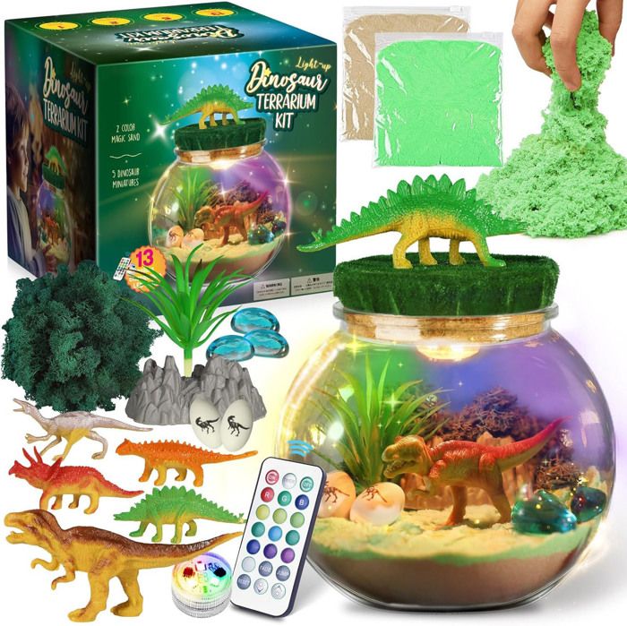 Meilleurs prix pour Dinosaure Jouets - Kit de Terrarium Dinosaure pour Enfants - Jouet garcon 4 5 6 7 ans - Cadeaux d'anniversaire garçon 10-12 ans