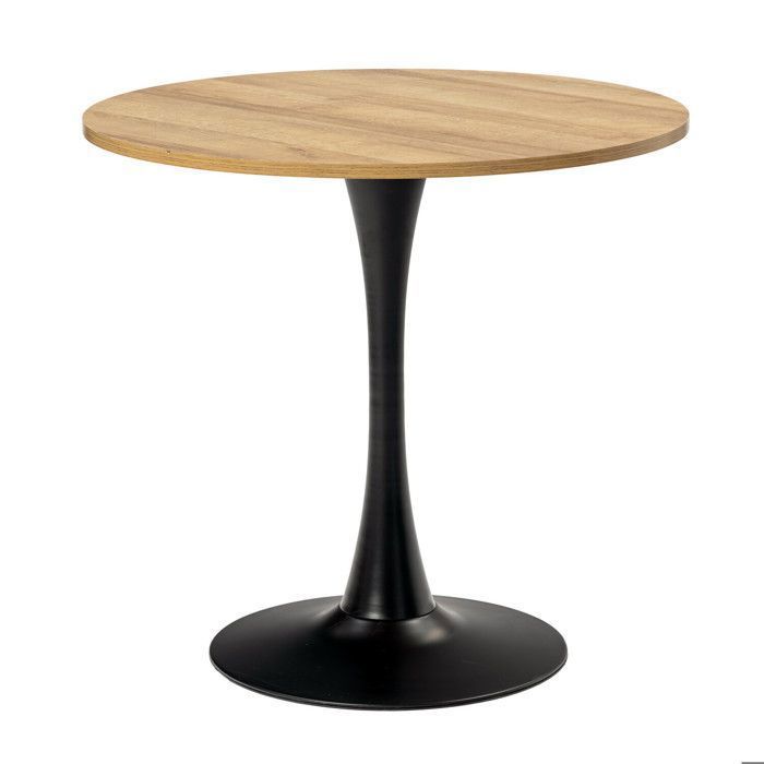 MEUBLES COSY Table à manger ronde vintage pour 2 à 4 personnes Convient pour salon bureau Chêne + métal noir 80x80x75cm