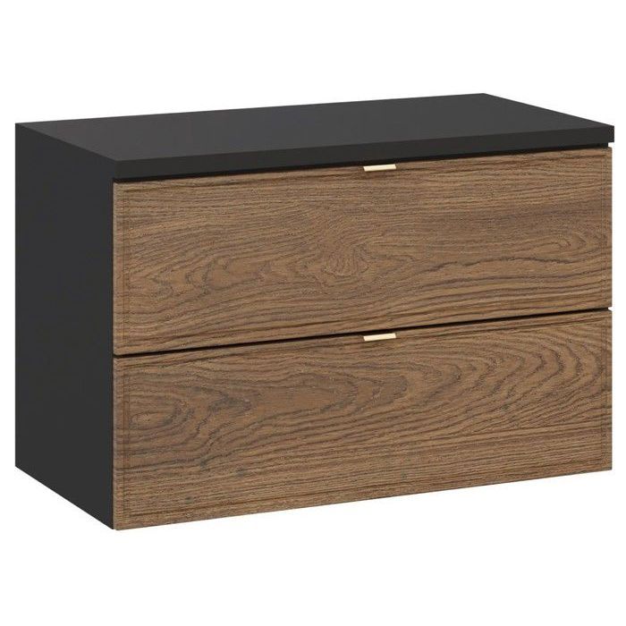 Meuble sous vasque suspendu avec plan TALIA CASELLA - noir et chêne - 80 cm