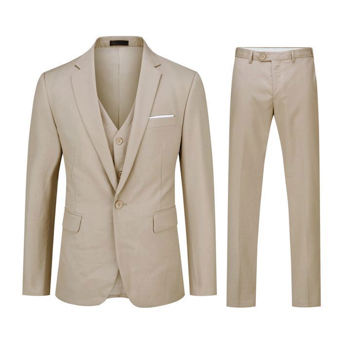 Allthemen Costume Homme Mariage 3 Pièces Slim Fit Smoking Veste Gilet et Pantalon Un Bouton Couleur Pure Formel Bleu Bleu - Prêt-à-Porter