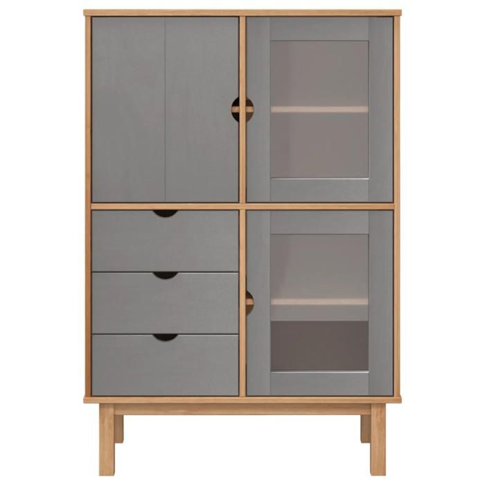 RemiseArmoire haute/Buffet haut - Décor salon/cuisine - OTTA marron et gris 85 x 43 x 125 cm bois massif de pin *aspect