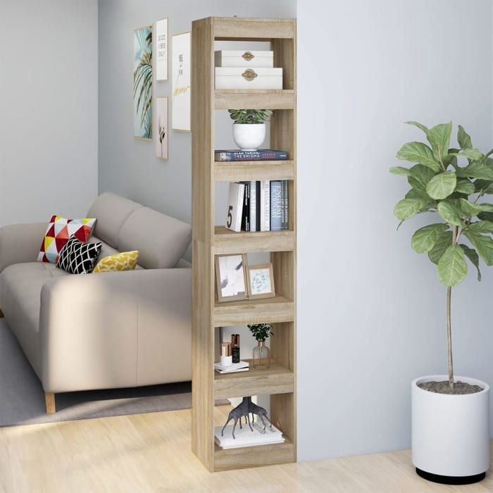 (Beige)Meuble de rangement SIGNOR Bibliothèque Contemporaine Séparateur de pièce Chêne Sonoma 40x30x198 cm 754685