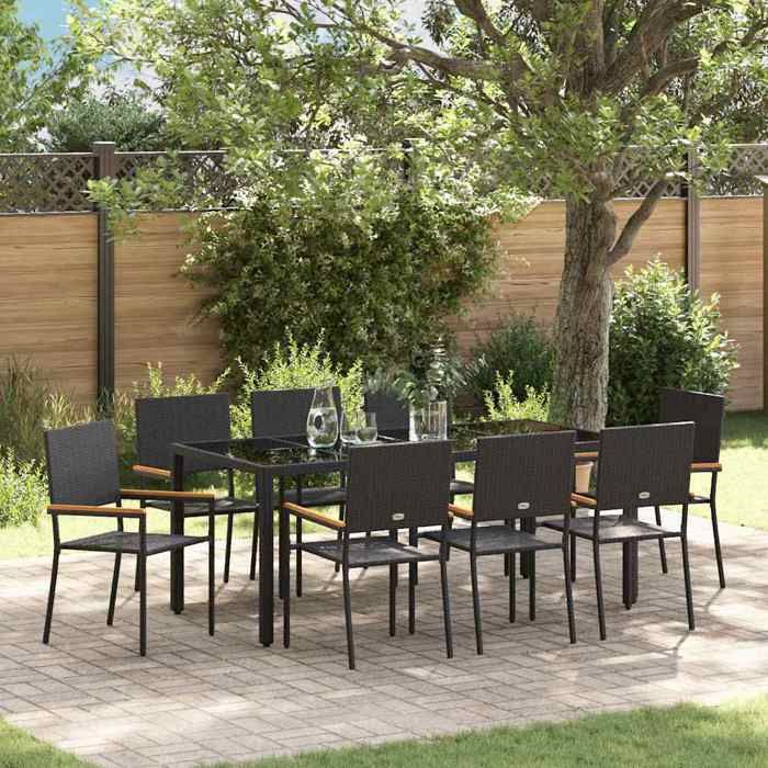 Ensemble de salle à manger pour jardin 9 pcs Noir-Mothinessto6428
