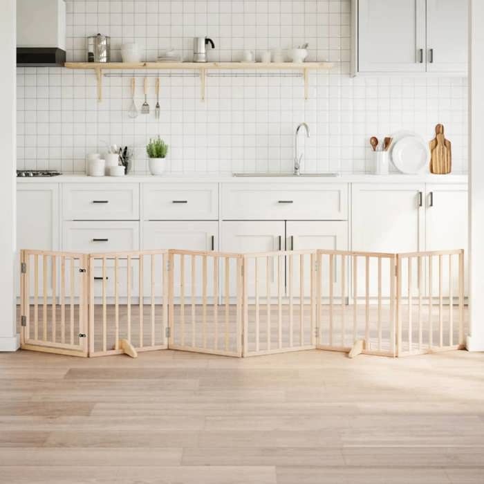 Comparer les prix de Barrière pour chiens avec porte 6 panneaux bois de peuplier-Mothinessto8265