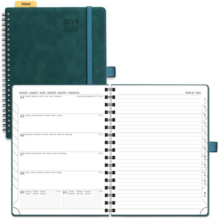 Agenda De Poche POPRUN 2025-2026 A6 - Semainier Août 2025 à Déc 2026 - Couverture Souple Spirale - Format 16x10,5 Cm - Lilas