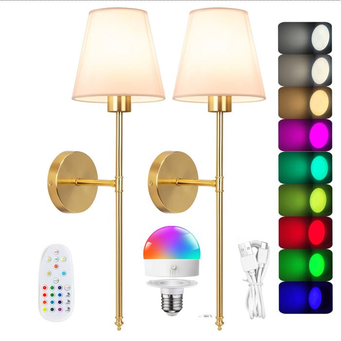2 Pièces 6000MAh Lampe Murale Sans Fil Rechargeable RGB LED Lampe avec Télécommande Applique Murale Lampe Dimmable