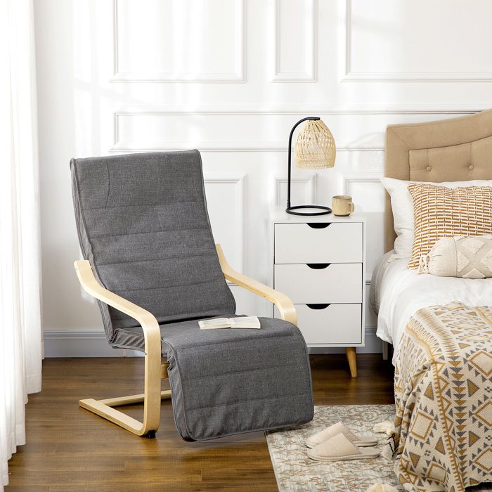 Fauteuil Luxe Confort et Relaxation avec Repose-Pied réglable déhoussable 94 x 66 5 x 100 cm cm Bois Massif Gris