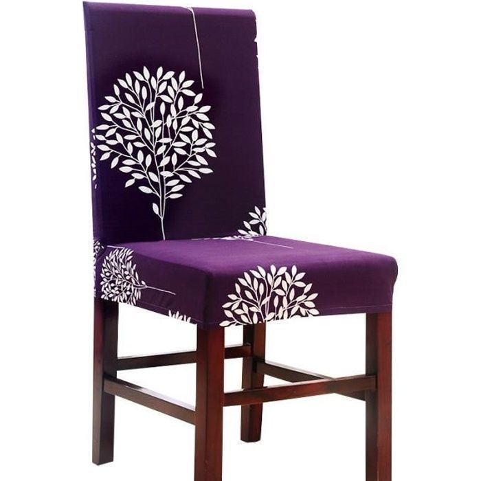 Housse de Chaise Extensible - Floral Violet - Lavable - Protection Salle à Manger
