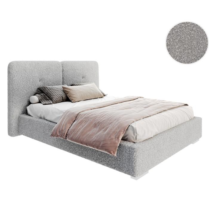 Lit Coffre Bedretto 160 x 200 cm - Tissu bouclette - avec sommier à lattes relevable Gris clair Lit Coffre Bedretto 160 x 200 cm - Tissu bouclette - avec sommier à lattes relevable Gris clair