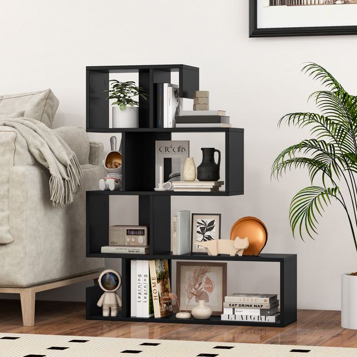 GIANTEX Bibliothèque Géométrique à 5 Niveaux- Forme de S- Etagère de Rangement Moderne- Salon Chambre Bureau- 80x22x100cm- Noir