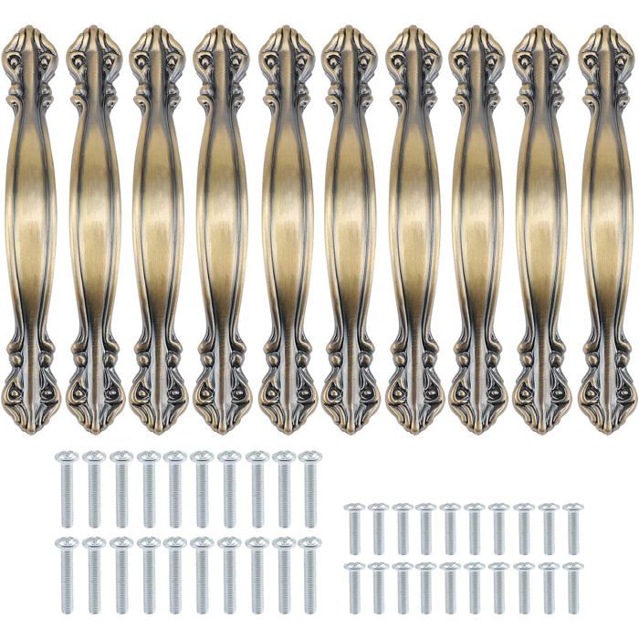 Un ensemble de 10 poignées de porte de meuble en forme darc de style vintage-10 9 cm de long (trous de 64 mm) bronze vert