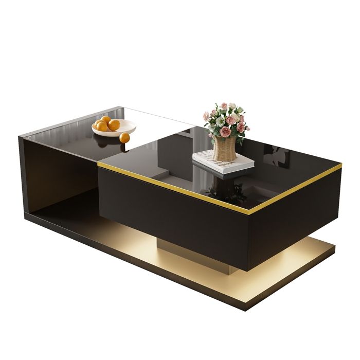 Table basse de 100 cm de long noir brillant + Verre table basse. Tables dappoint tables basses avec verre et effet LED