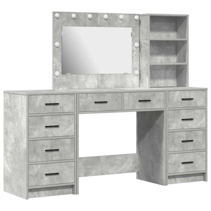 Coiffeuse moderne - vidaXL - Gris Béton - Bois dingénierie - 40x41x135 cm - Lumières LED - Étagères en planches
