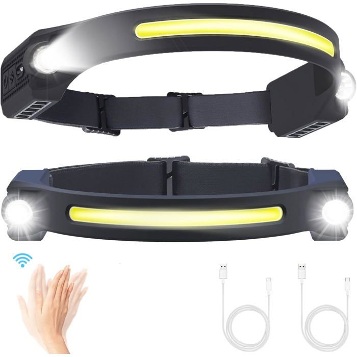 Lampe Frontale Rechargeable LED 2pcs Lampe Torche Frontale avec 5 Modes Détecteur de Mouvement 260 Degrés Étanche IPX4 USB C Lampe Frontale Rechargeable LED 2pcs Lampe Torche Frontale avec 5 Modes Détecteur de Mouvement 260 Degrés Étanche IPX4 USB C