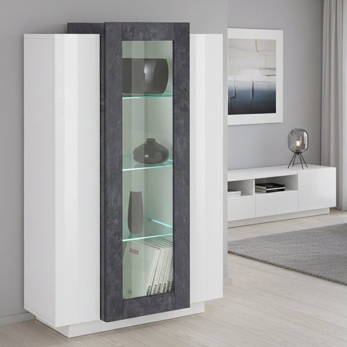 Vitrine Kevin Dmora en Bois Nobilité Blanc Brillant 38x80x121h cm Vitrine Kevin Dmora en Bois Nobilité Blanc Brillant 38x80x121h cm