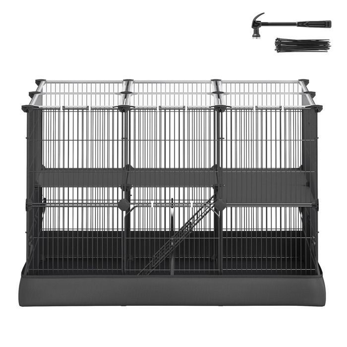 Cage à hamster à 2 Niveaux 93 x 63 x 615 cm Cage à Lapin 35 Panneaux Tapis Imperméable Double Porte Noir
