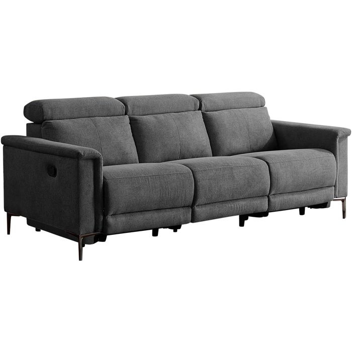 Lund-canapé 3 Places Avec 2 Fauteuils Inclinables Manuels En Tissu Anthracite