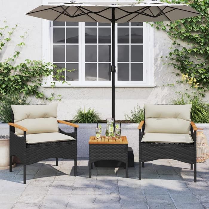 Magnifique Salon de jardin (3 pièces) - durable - Table de Balcon + chaises 2 chaises - avec coussins noir résine tressée 9908151