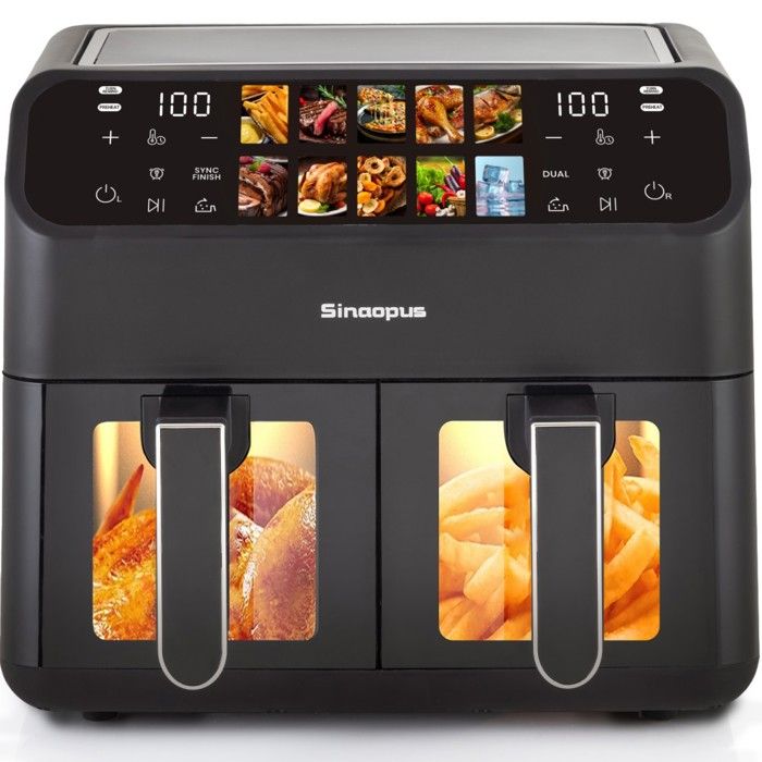 Friteuse À Air Chaud 9L XXL Airfryer Double Chambre LED 10-en-1 80-200℃ Réglable Famille Noir 36x32x31cm - Nobrand