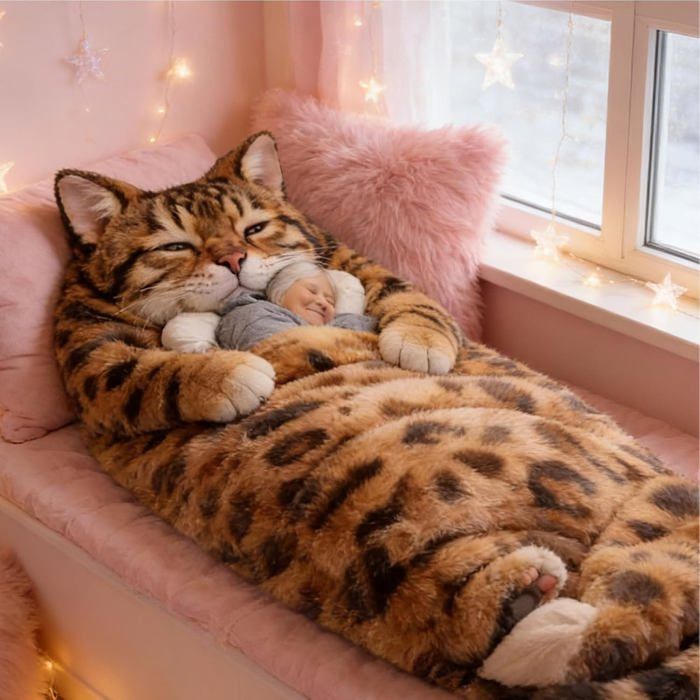 Sac De Couchage Géant Motif Chat – Peluche Douce 175x80 Cm, Lavable, Pour Adulte, Camping Ou Maison