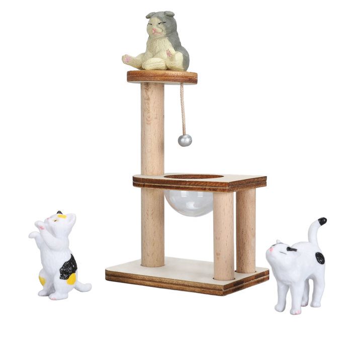 Cocosity arbre à chat de maison de poupée Ensemble de jeu de figurines de chat cadre animalerie Type de couvercle transparent