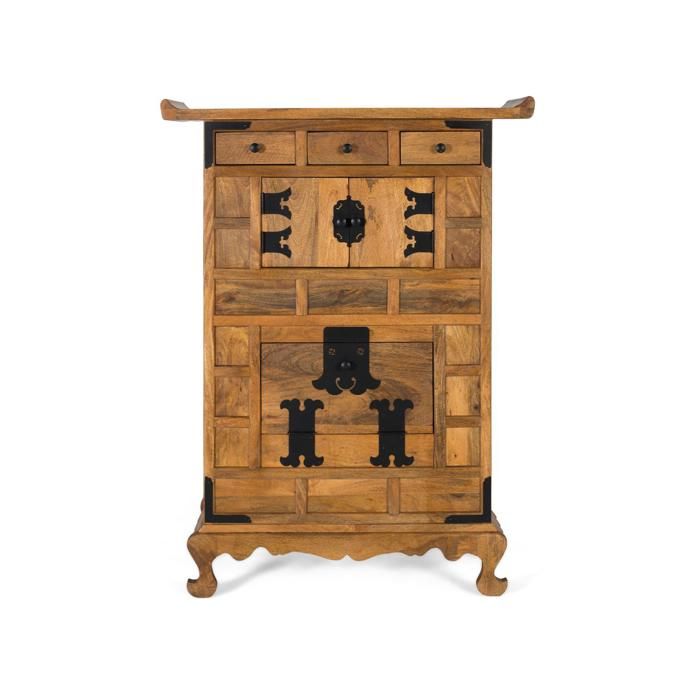 Buffet en bois de manguier - Giner y colomer - Style oriental - Finition miel - 3 portes avec charnières piano