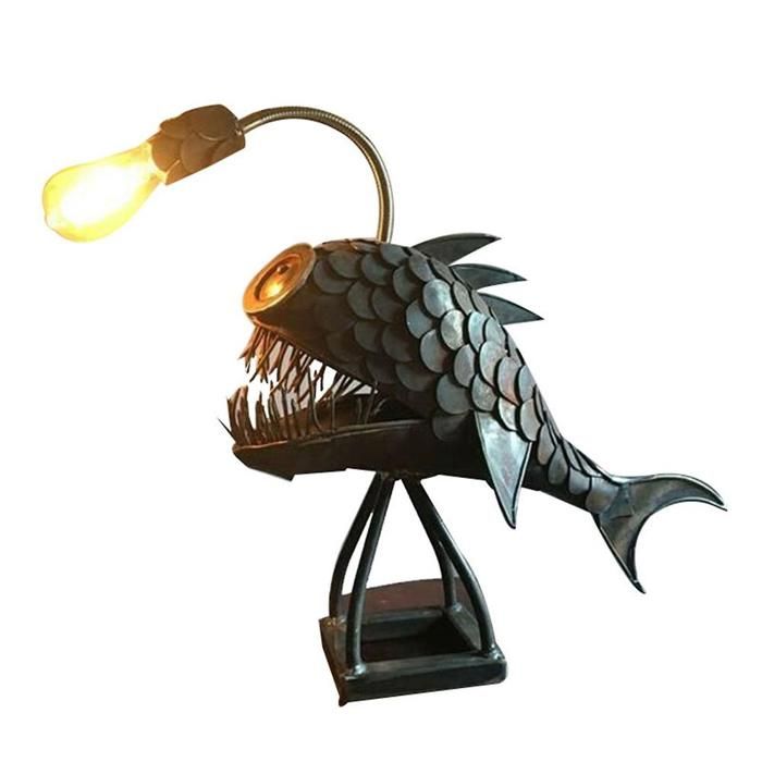 Lampe de bureau en forme de poisson-pêcheur rechargeable par USB en métal fabrication artisanale décoration pour la maison et