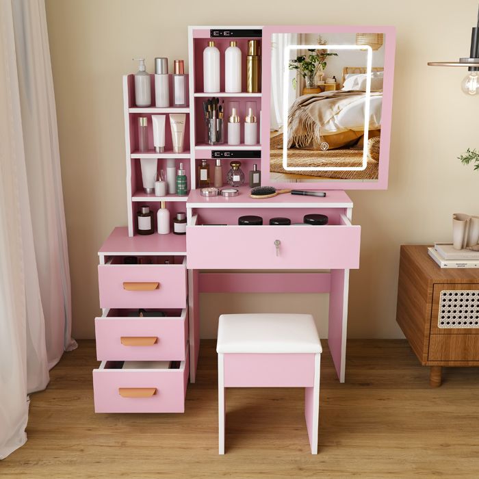 Coiffeuse avec miroir éclairé - Miroir avec éclairage LED réglable