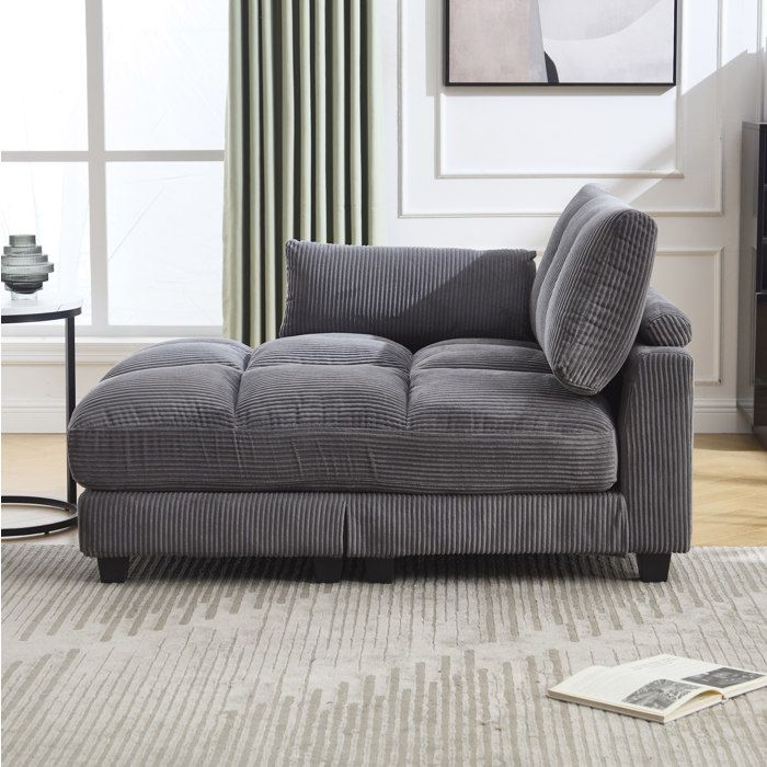 Fauteuil lounge 1 place gris en velours côtelé 140 x 112 x 81 cm avec port USB poche latérale et accoudoirs