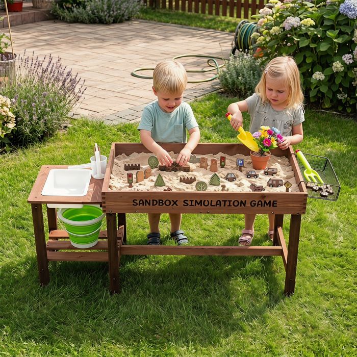 Table Sable et Eau COSTWAY 33 Accessoires de Jouet, en Bois Massif pour Enfants 3 Ans+ - Sport