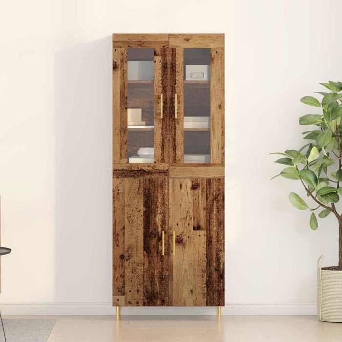 Marron Commode Salon CHIC Haut Armoire mural 2 pcs Enfilade rangement Bois ancien 69 5x34x180 cm N10182