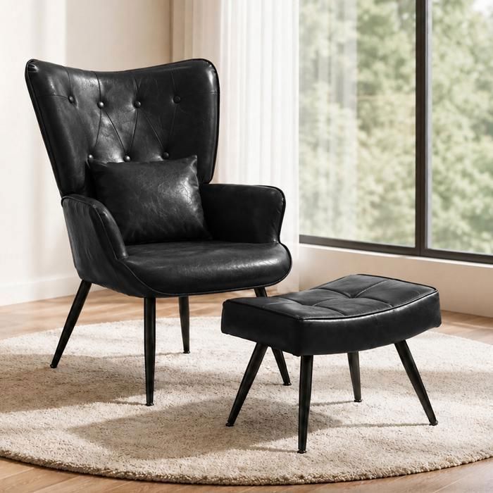 Fauteuil Relax Inclinable avec Repose-Pieds en Simili Cuir Noir Fauteuil de Relaxation Haut Dossier Ergonomique Salon Chambre