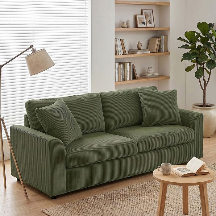 Canapé 3 places - CRESTA - 212 cm - Velours côtelé - Coussin à ressorts - 2 coussins Canapé 3 places - CRESTA - 212 cm - Velours côtelé - Coussin à ressorts - 2 coussins