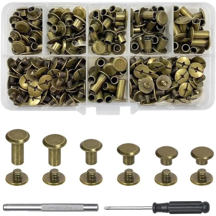Rivets cuir M5 x4-12 mm – 110 pcs bronze pour sacs livres chaussures Label QUI