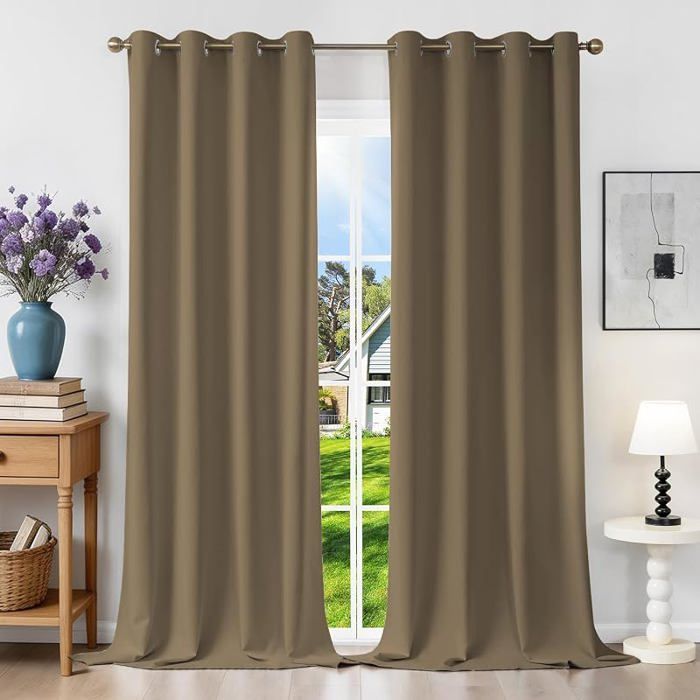 Rideau Occultant Thermique Isont Anti Chaleur et Froid à Oeillets Lot de 2 140L X 245H cm (2 Panneaux) Taup RIDEAU - DOUBLE RIDEAUX