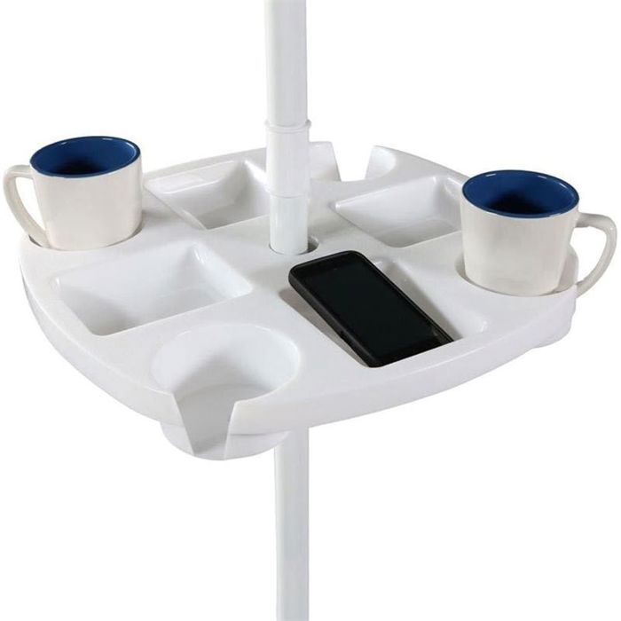 Table de plage extérieure avec parasol 4 porte-gobelets et 4 compartiments à collations plateau en plastique pour terrasse