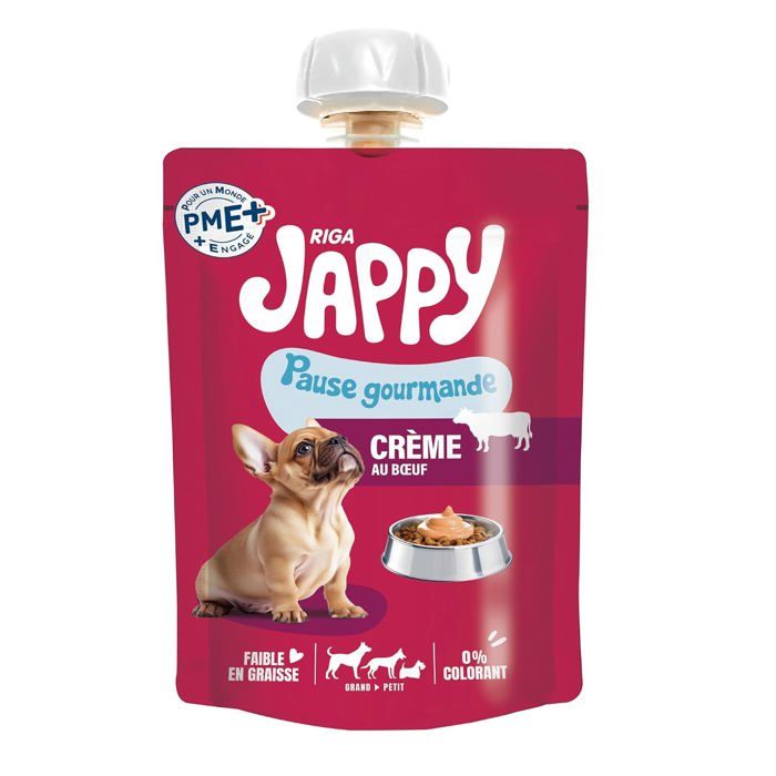 Friandise pour chien - RIGA - Jappy Crème à lécher - Riche en bœuf - Faible en matières grasses - Sans colorant Friandise pour chien - RIGA - Jappy Crème à lécher - Riche en bœuf - Faible en matières grasses - Sans colorant