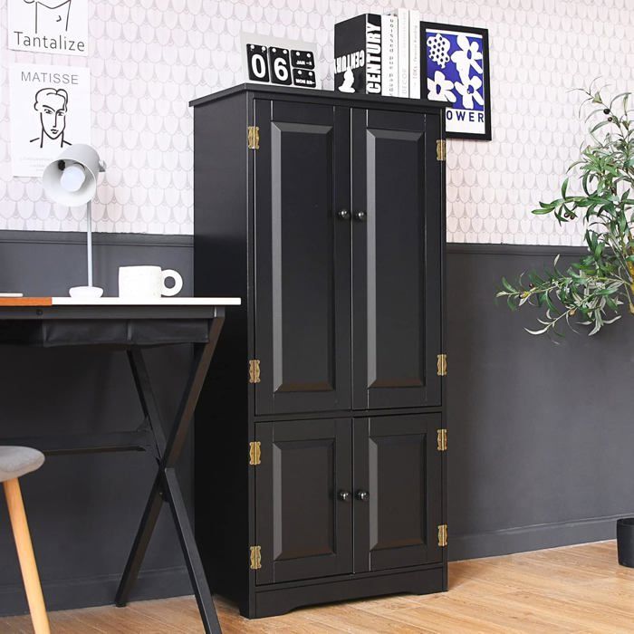 Armoire de Rangement Multi-Usage GIANTEX-56x30x123CM-4 Porte+2 Étagère Réglable à 5 Position-Anti-basculement-Chambrecuisine-Noir