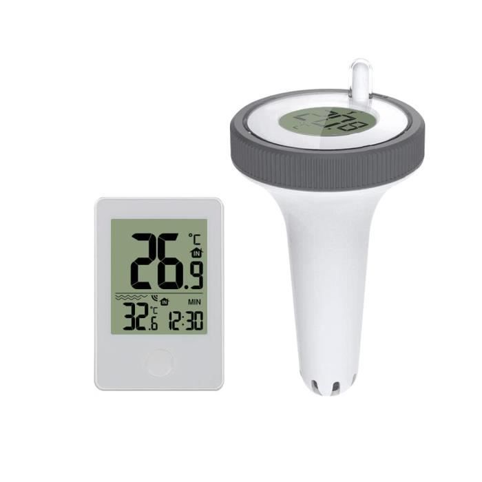 Thermomètre Piscine Flottant sans Fil Radio Connecté, Thermomètre de  Température d'eau avec Récepteur Numérique Exterieur Inte[24]