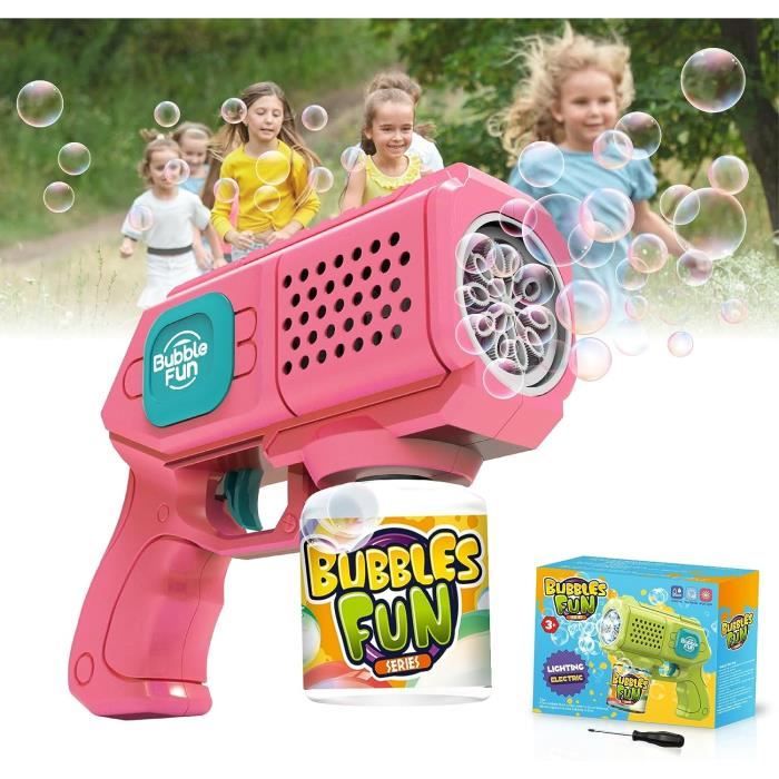Pistolet à Bulles Automatique Pour Enfant - LED Lumineux - Fonctionne Sur Piles AA - Parfait Pour L'extérieur - Rouge - 10