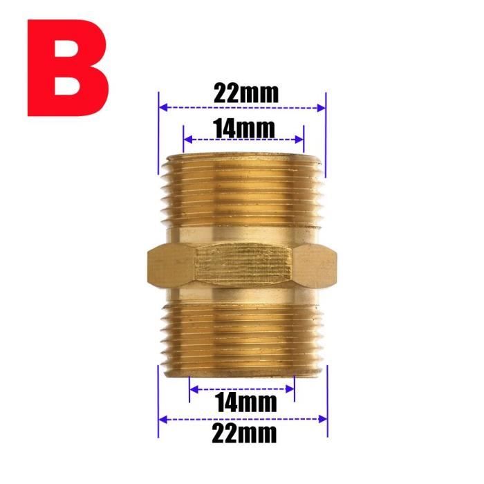 Adaptateur En Laiton M22 Filetage Mâle 14 Mm - Pour Nettoyeur Haute Pression, 5000 PSI, Antirouille